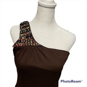 Mandee Brown One Shoulder Dress, Size M,